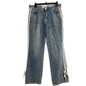 PTCL Jeans Womens 29 Blue Medium Wash Mid Rise Straight Side Stripe Ankle Ties